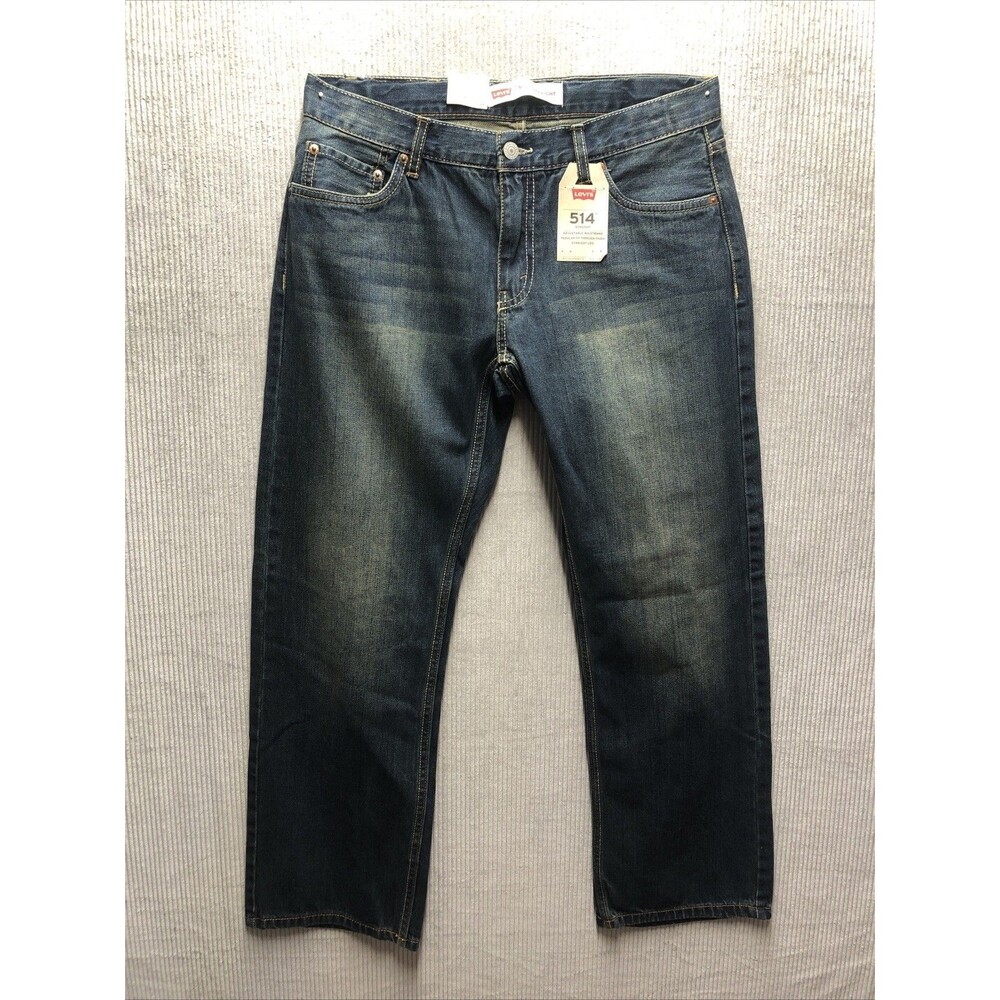 Levis 514 Straight Denim Jeans Boys Size 12 Husky Dark Distressed Wash NWT
